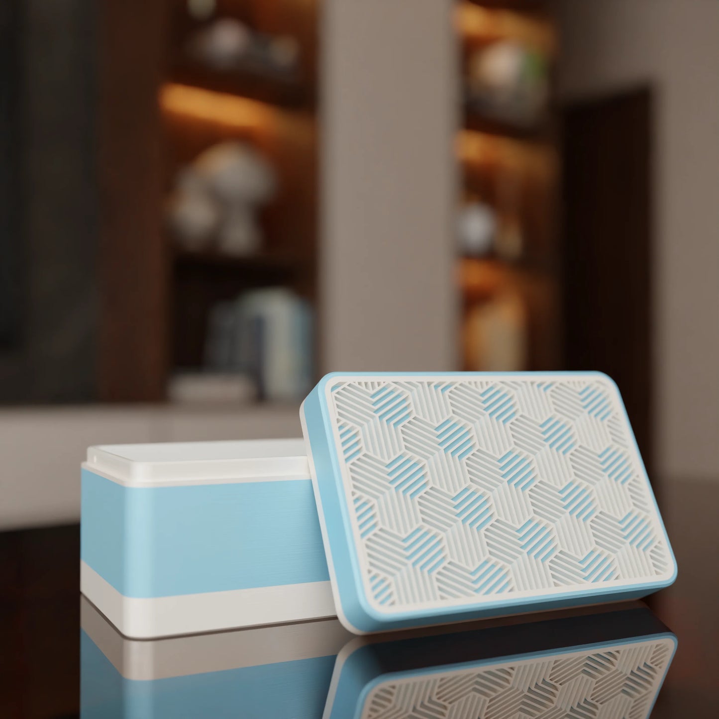 Elegant gift box Triangle with modern pattern, open, Small - 15x10x8, in color Ice