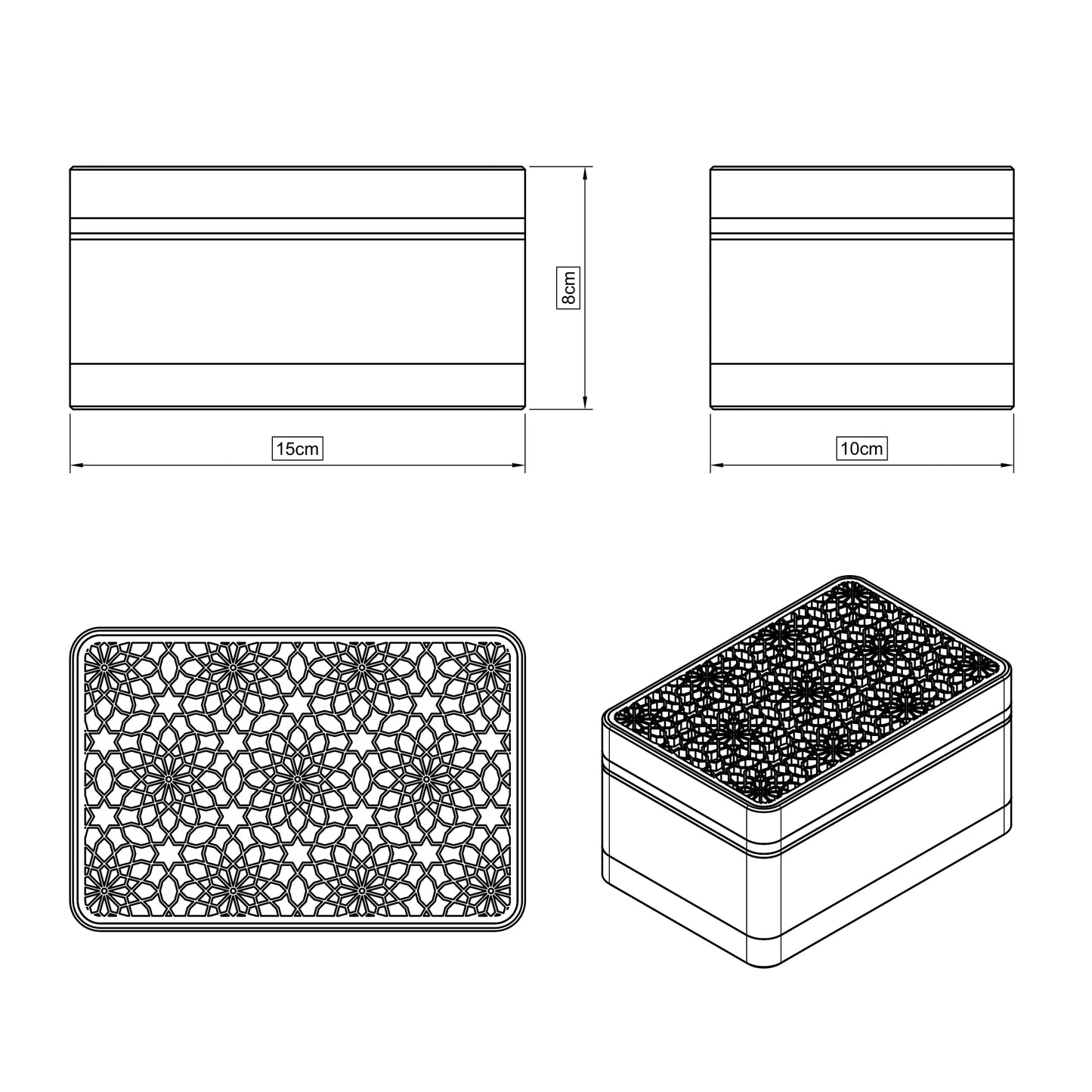 Elegante caja de regalo Arabe con patrón árabe, sobre un soporte, Pequeño - 15x10x8, en color Blanco Algodón