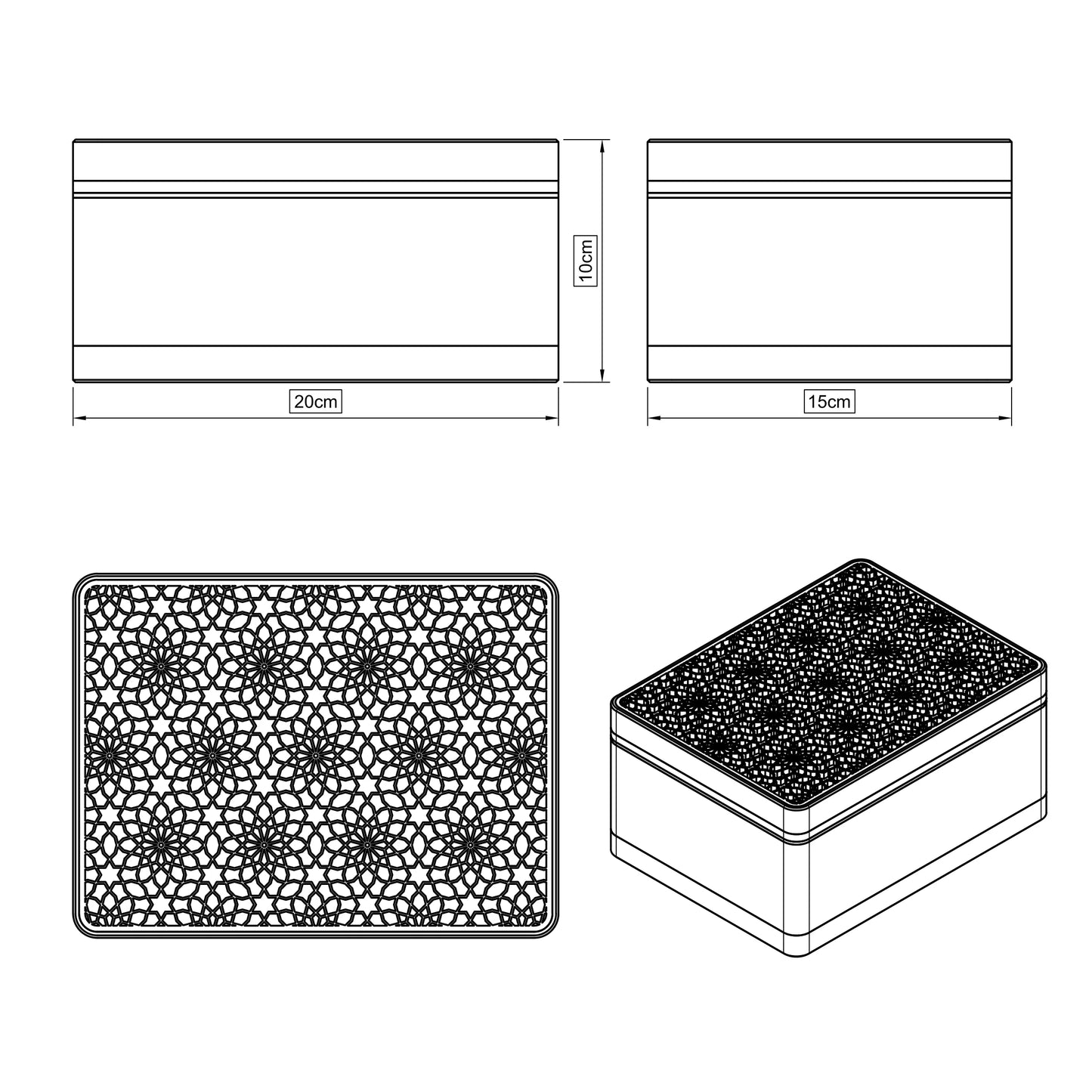 Elegante caja de regalo Arabe con patrón árabe, sobre un soporte, Mediana - 20x15x10, en color Blanco Algodón