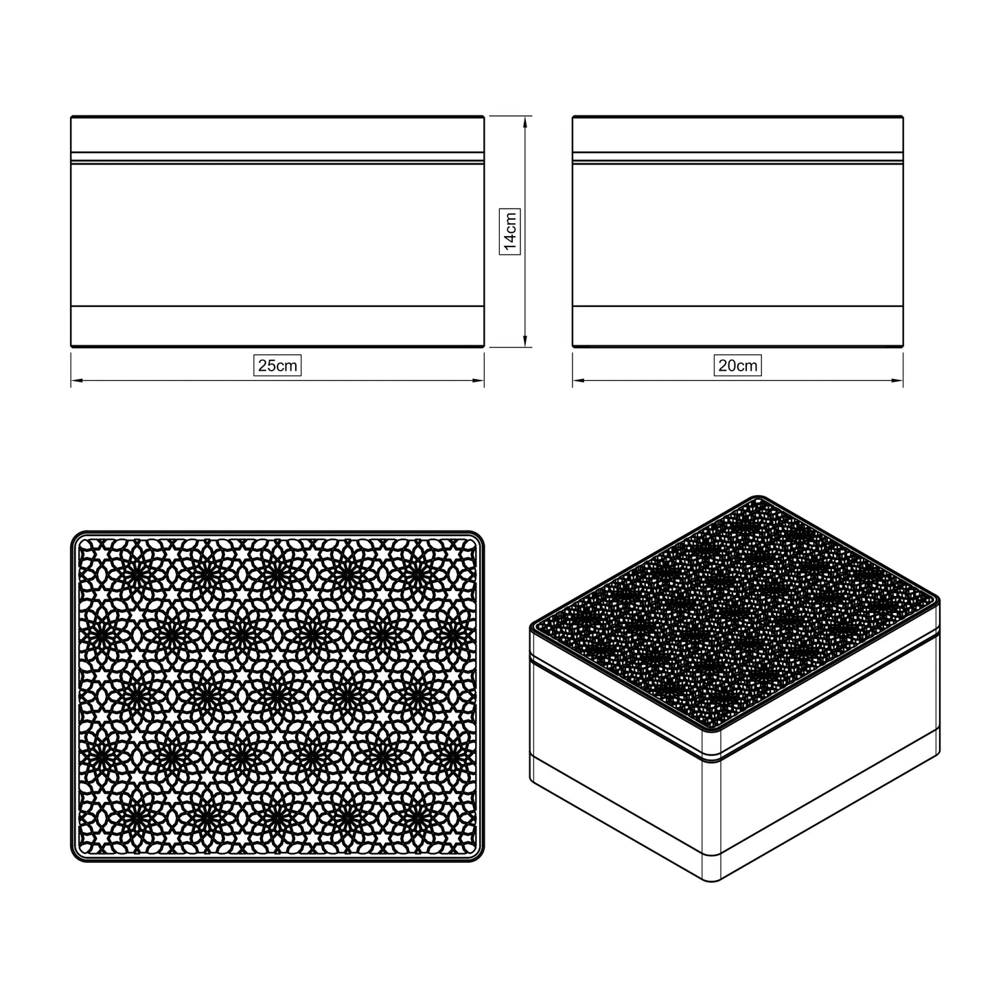 Elegante caja de regalo Arabe con patrón árabe, sobre un soporte, Grande - 25x20x14, en color Blanco Algodón