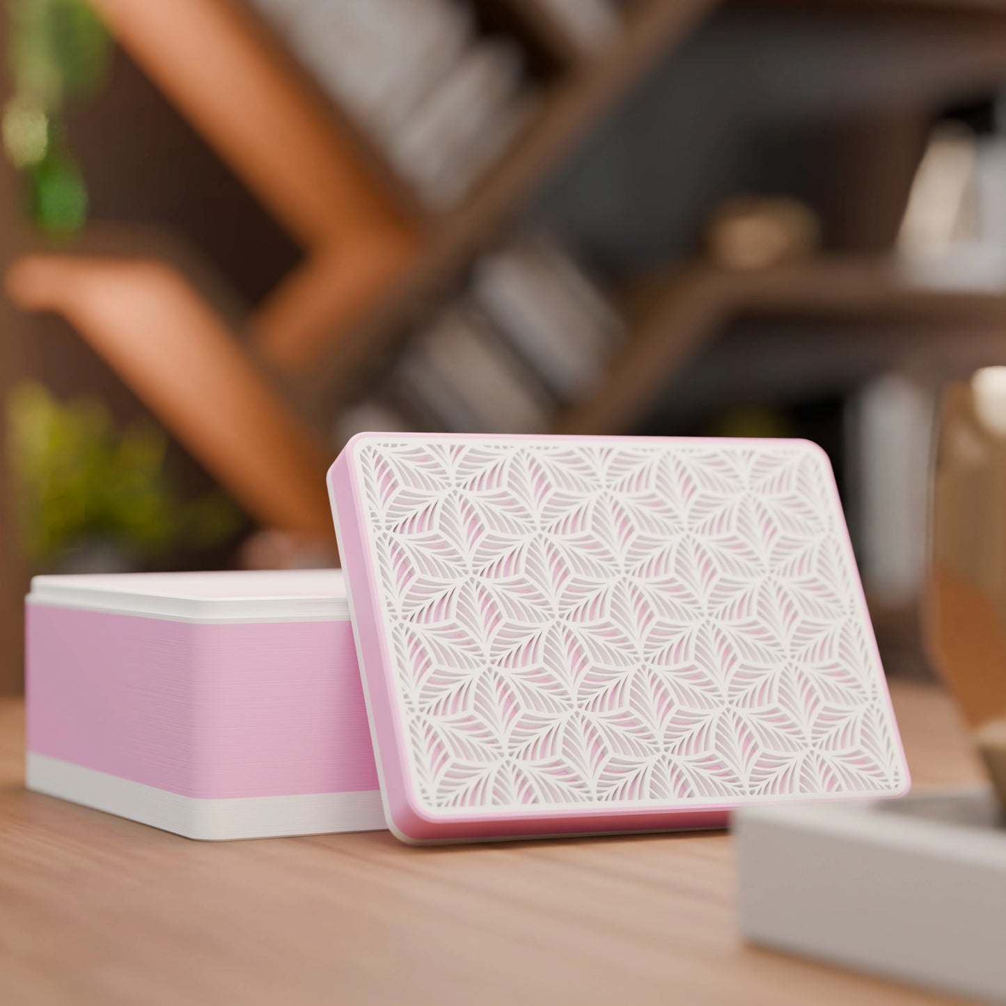 Elegante Geschenkbox, geöffnet, mit Blattmuster, Mittel - 20x15x10, Farbe Candy