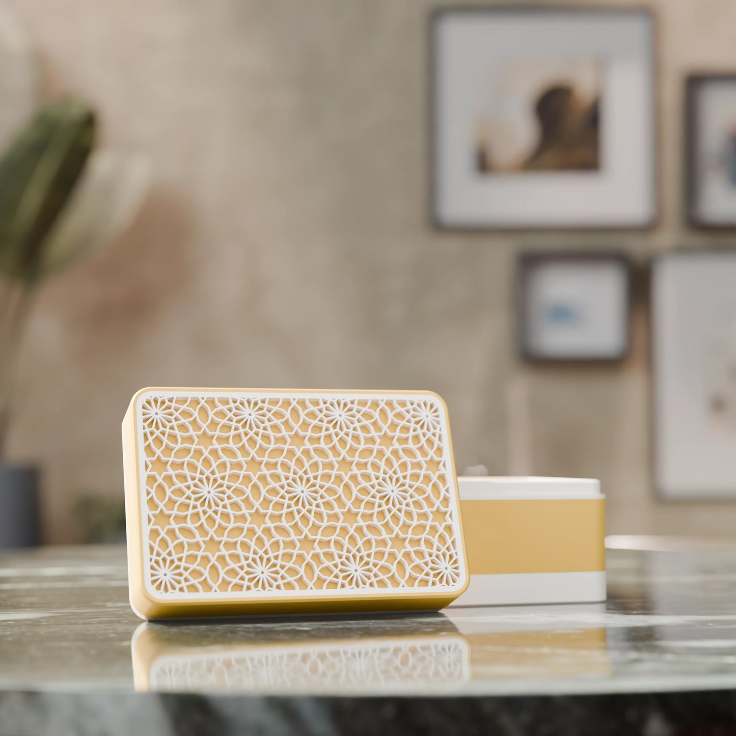 Elegante caja de regalo Arabe con patrón árabe, abierta, Pequeño - 15x10x8, en color Amarillo Sabana