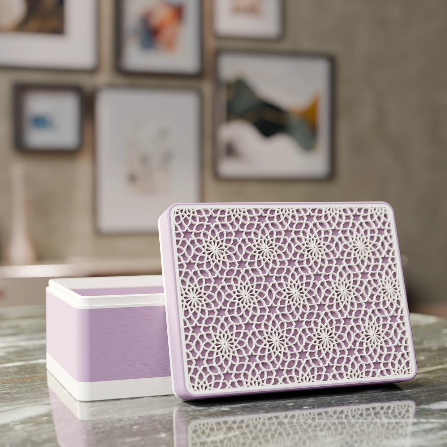 Elegante caja de regalo Arabe con patrón árabe, abierta, Mediana - 20x15x10, en color Morado Apagado