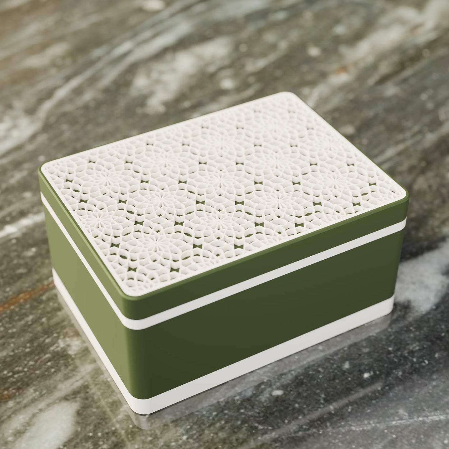 Elegante caja de regalo Arabe con patrón árabe, vista desde arriba, Mediana - 20x15x10, en color Verde Oscuro Militar