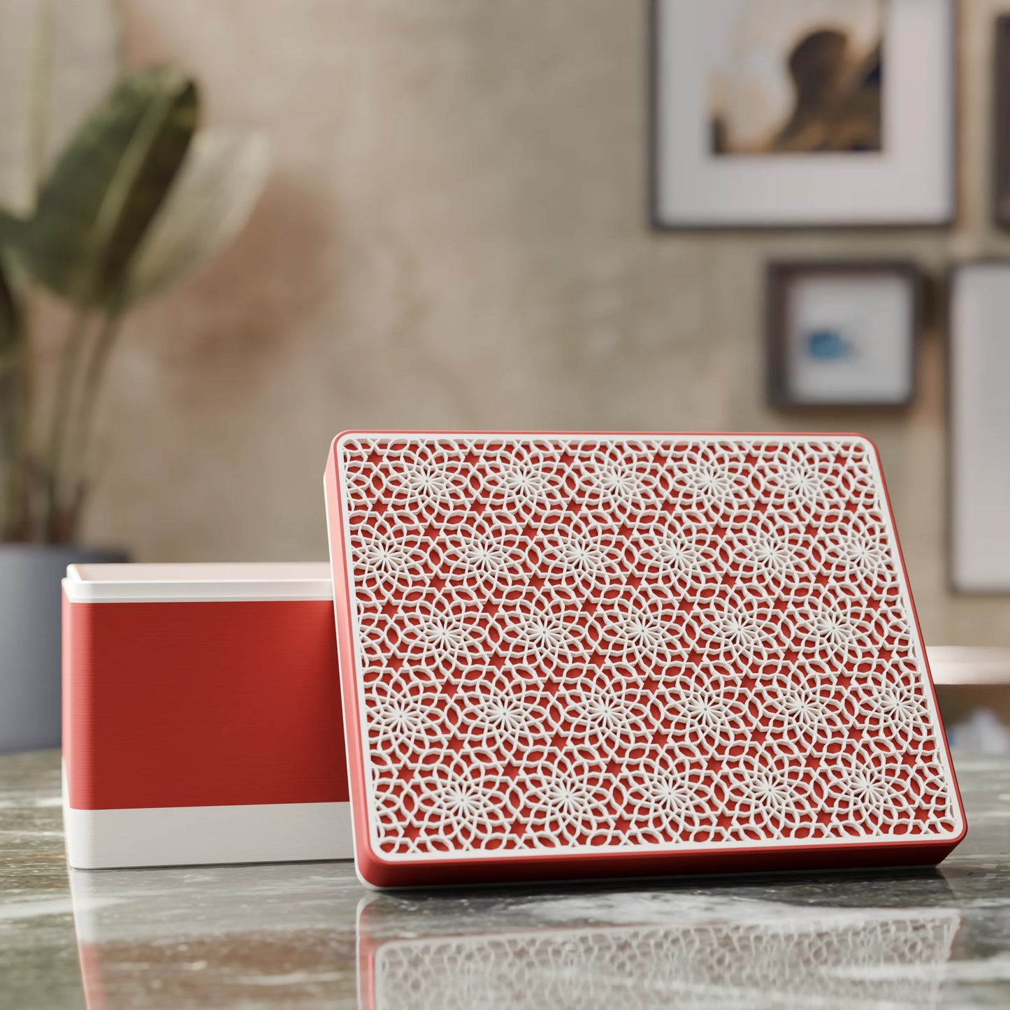 Elegante caja de regalo Arabe con patrón árabe, abierta, Grande - 25x20x14, en color Rojo Militar