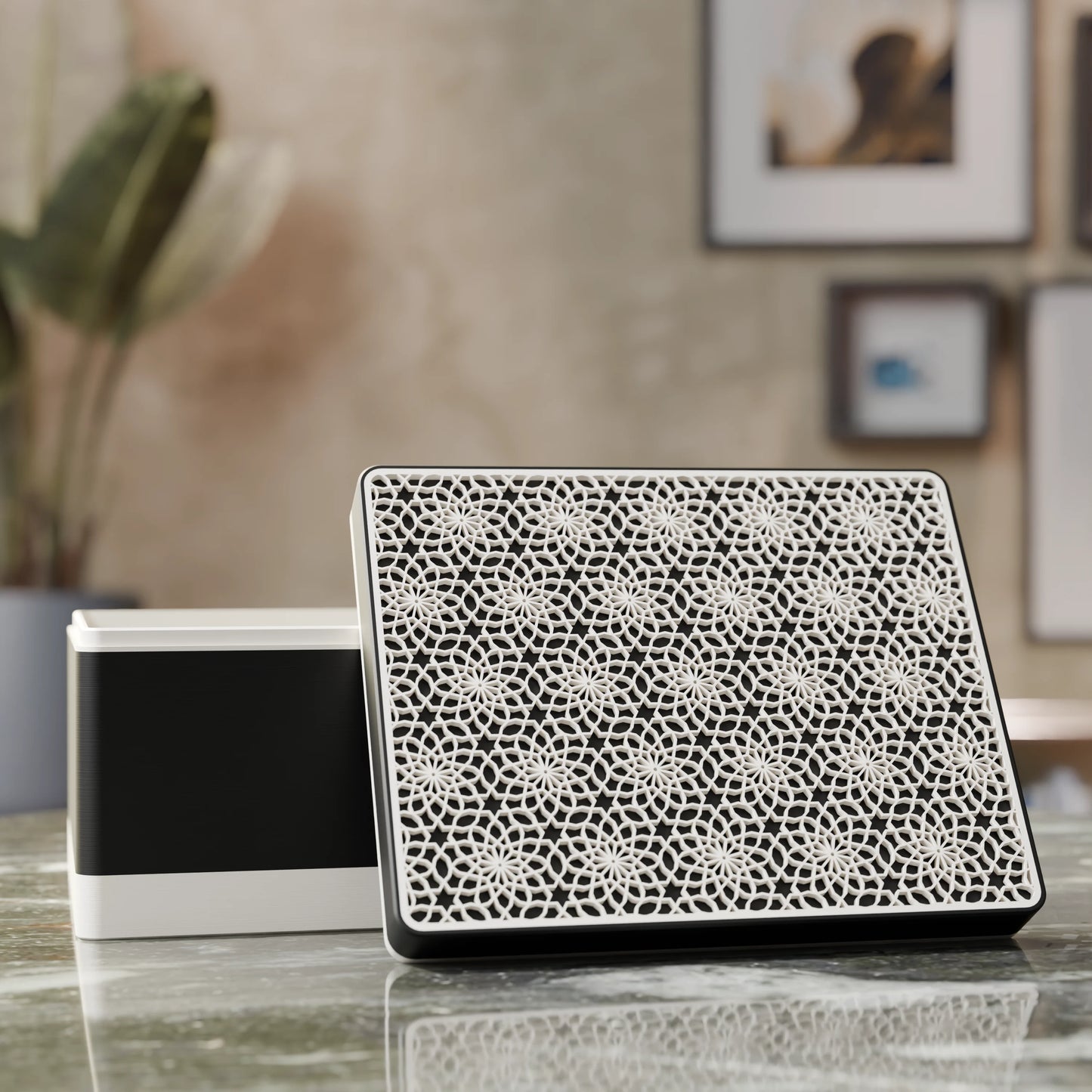 Elegante Geschenkbox Arabe mit arabischem Muster, geöffnet, Gross - 25x20x14, in Farbe Schwarz