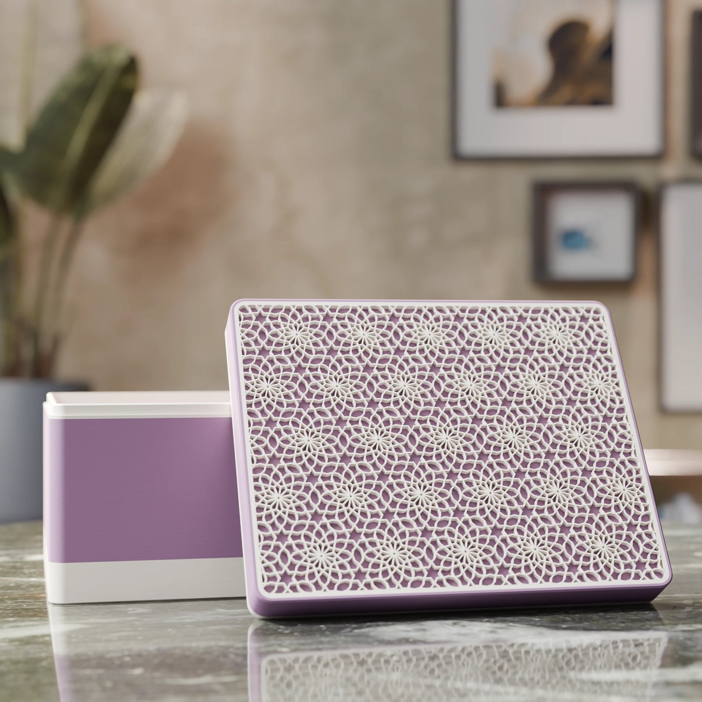 Elegante caja de regalo Arabe con patrón árabe, abierta, Grande - 25x20x14, en color Morado Apagado