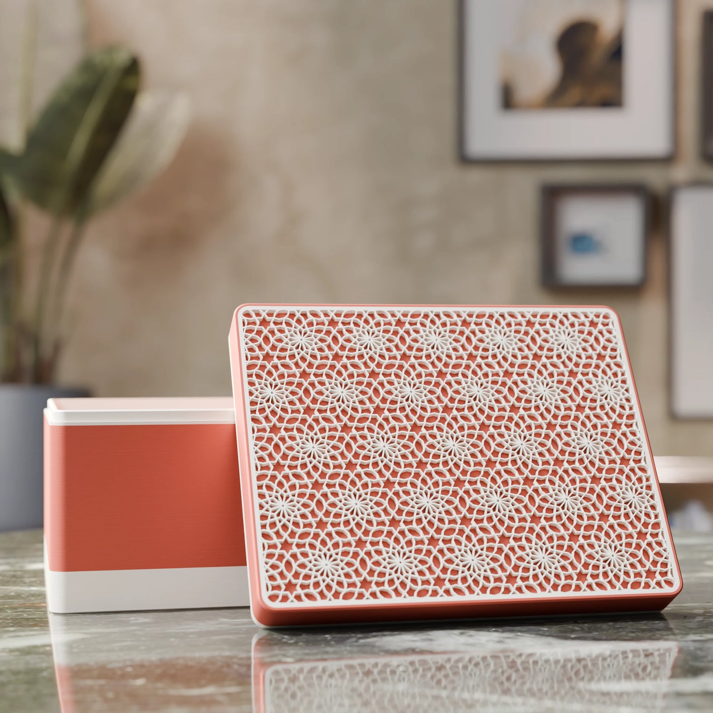 Elegante caja de regalo Arabe con patrón árabe, abierta, Grande - 25x20x14, en color Rojo Apagado