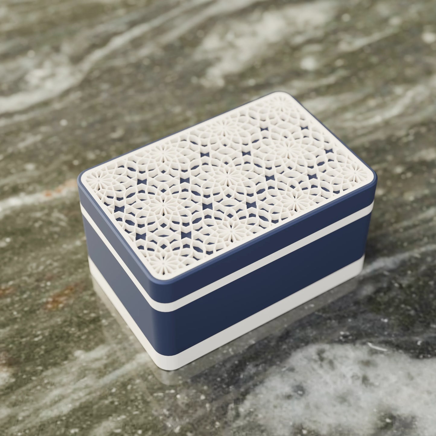 Elegante caja de regalo Arabe con patrón árabe, vista desde arriba, Pequeño - 15x10x8, en color Azul Oscuro Militar