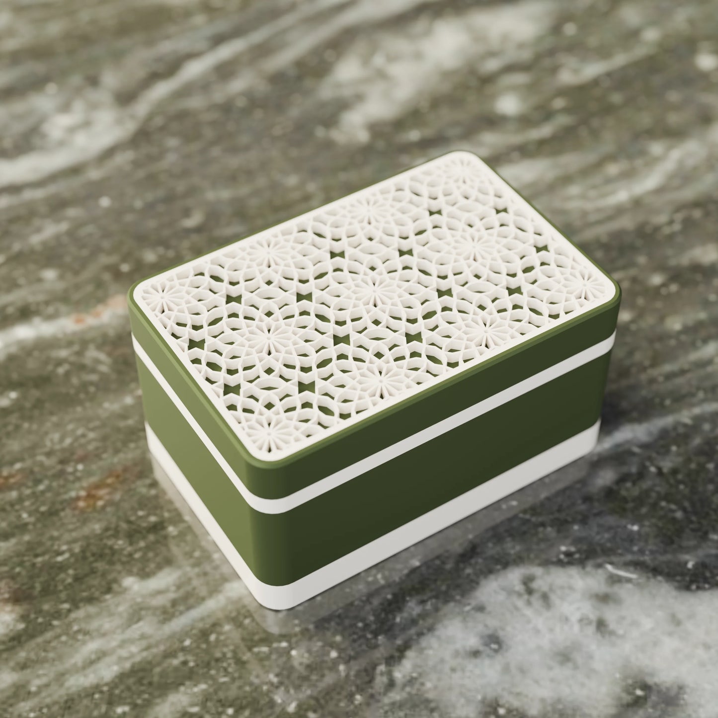 Elegante caja de regalo Arabe con patrón árabe, vista desde arriba, Pequeño - 15x10x8, en color Verde Oscuro Militar
