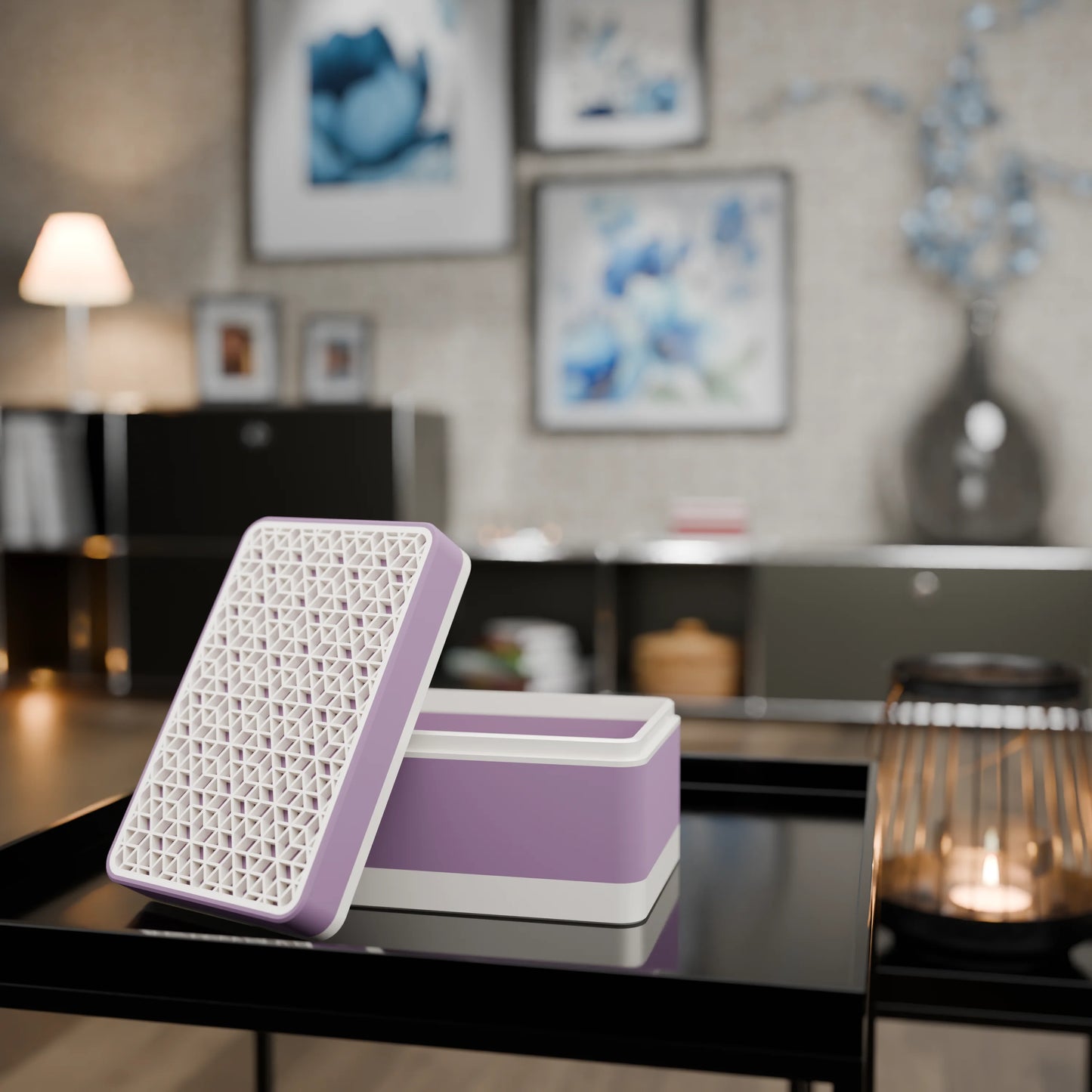 Elegante Geschenkbox mit japanischem Kumikomuster, geöffnet, Klein - 15x10x8, Mattes Violett