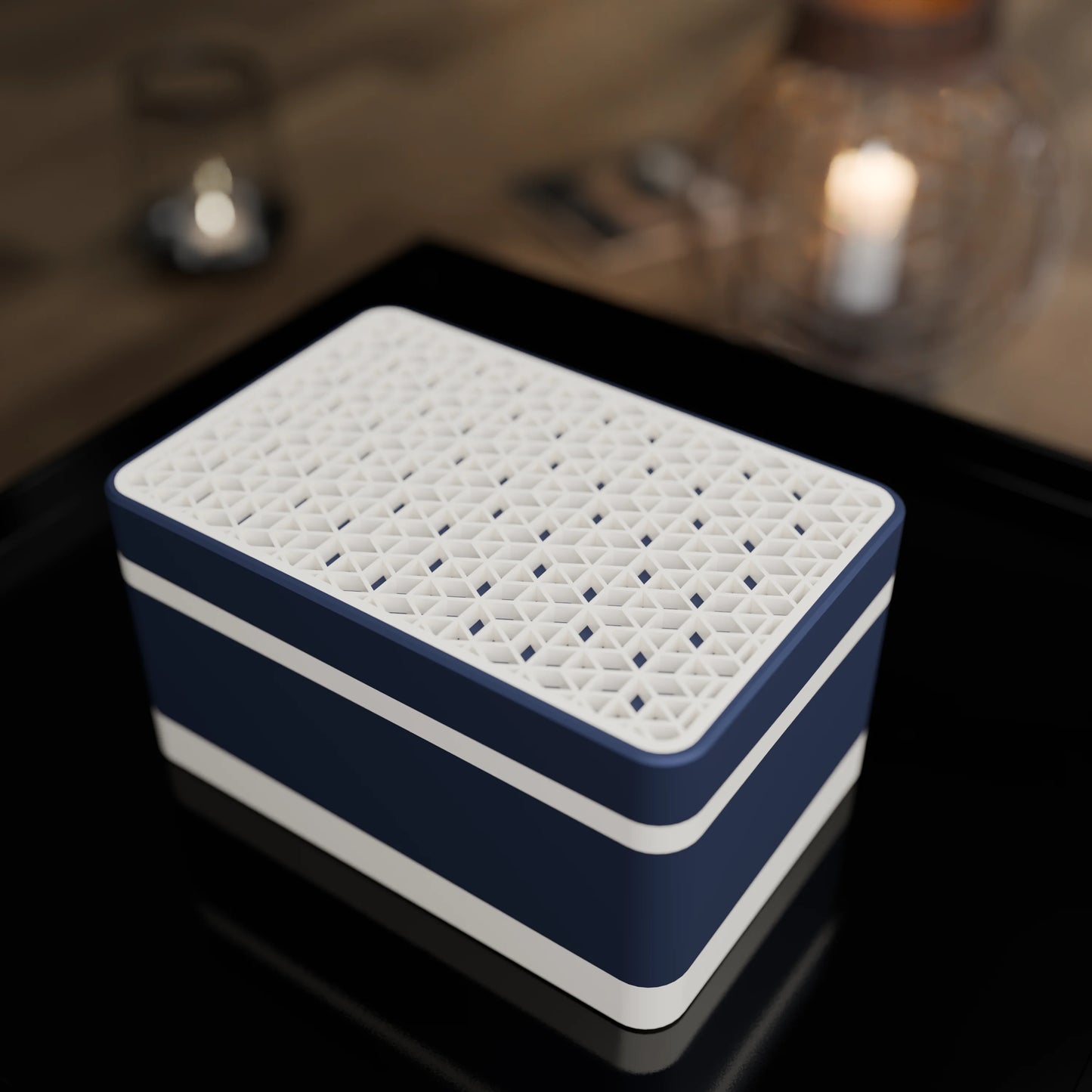 Elegante Geschenkbox mit japanischem Kumikomuster, von oben, Klein - 15x10x8, Army Dunkelblau