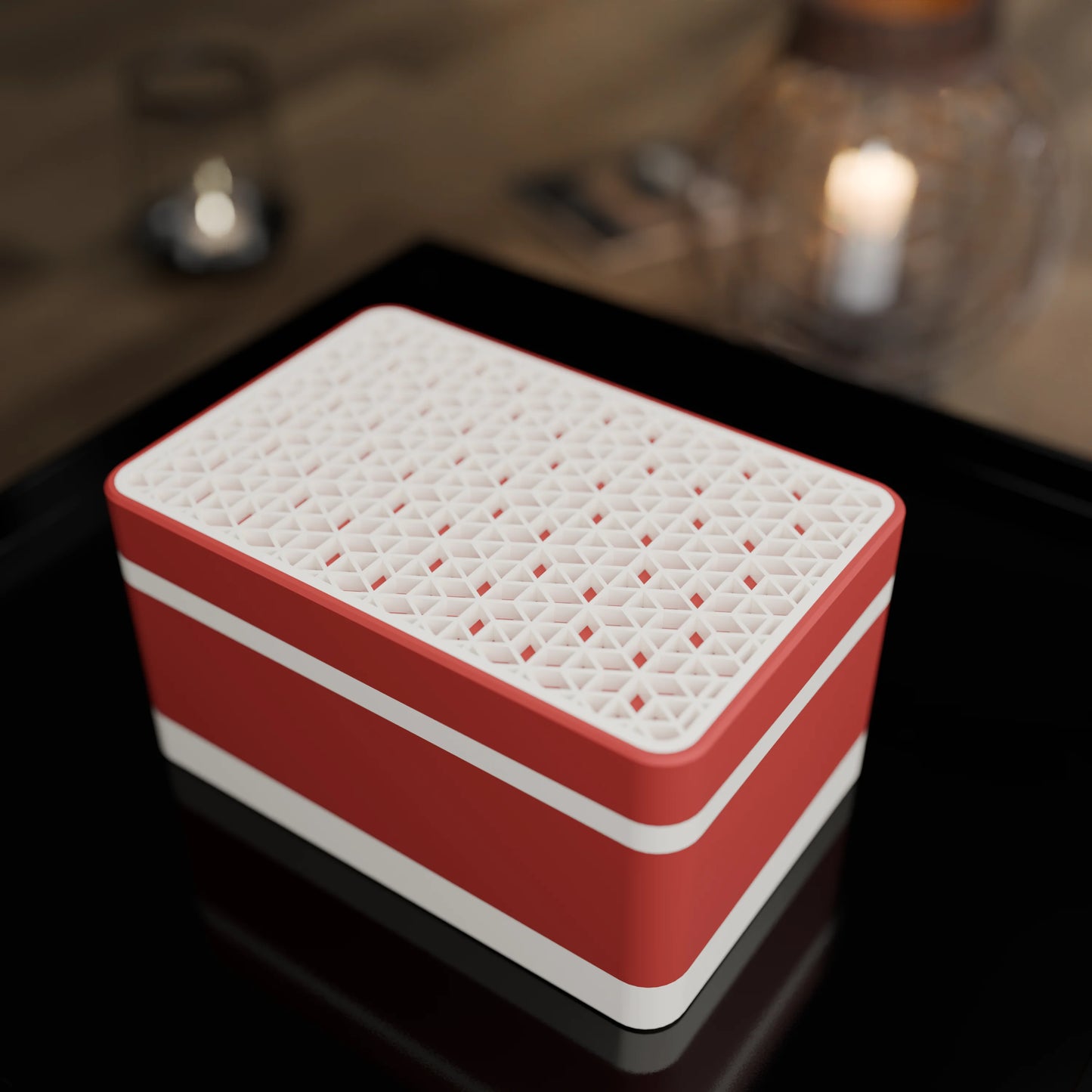Elegante Geschenkbox mit japanischem Kumikomuster, von oben, Klein - 15x10x8, Army Rot