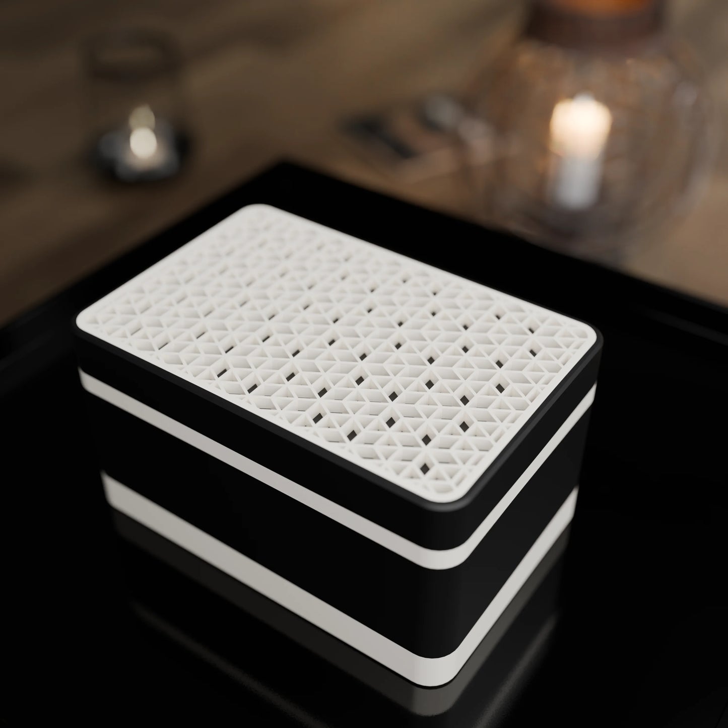 Elegante Geschenkbox mit japanischem Kumikomuster, von oben, Klein - 15x10x8, Schwarz