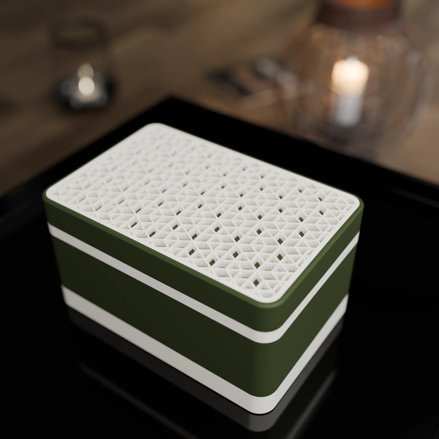 Elegante Geschenkbox mit japanischem Kumikomuster, von oben, Klein - 15x10x8, Army Dunkelgrün