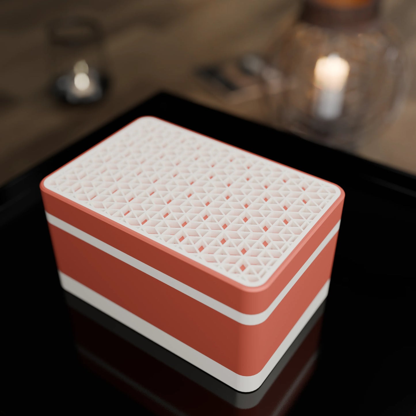 Elegante Geschenkbox mit japanischem Kumikomuster, von oben, Klein - 15x10x8, Mattes Rot