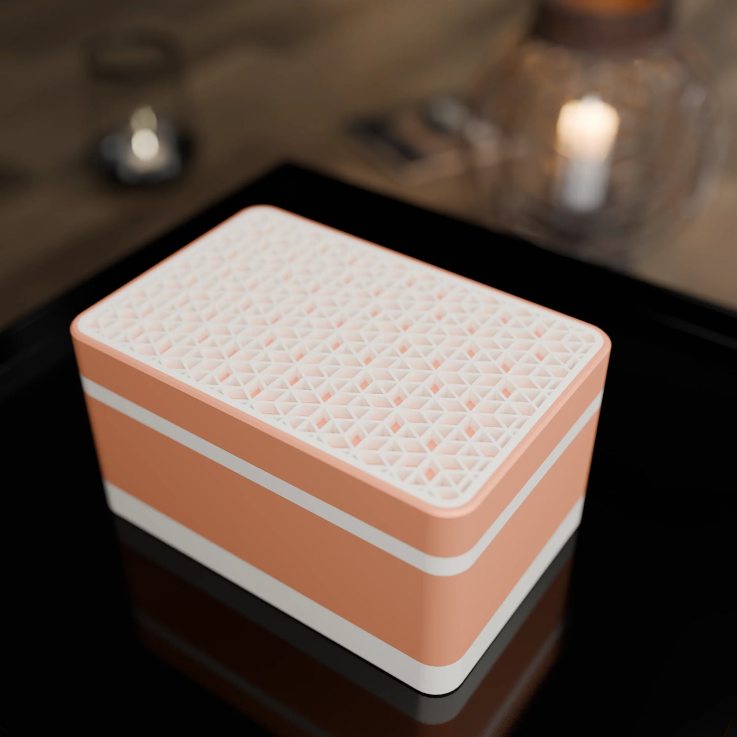 Elegante Geschenkbox mit japanischem Kumikomuster, von oben, Klein - 15x10x8, Pfirsich
