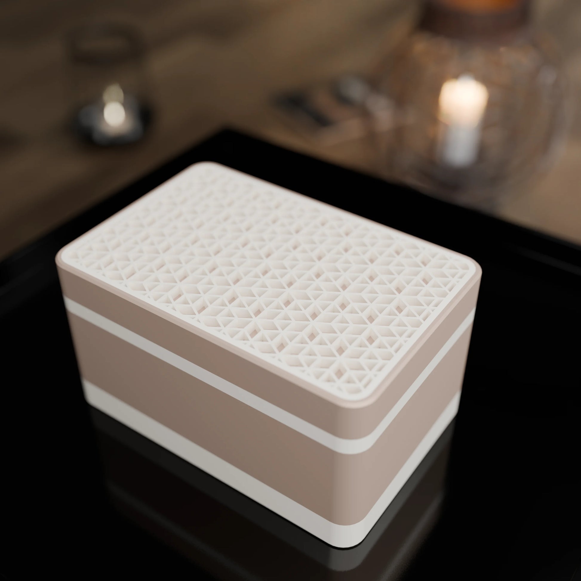 Elegante Geschenkbox mit japanischem Kumikomuster, von oben, Klein - 15x10x8, Erdnuss