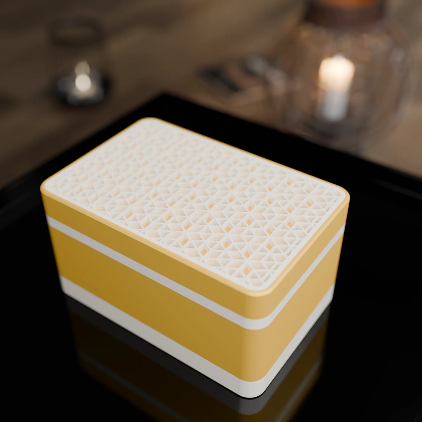 Elegante Geschenkbox mit japanischem Kumikomuster, von oben, Klein - 15x10x8, Savannengelb