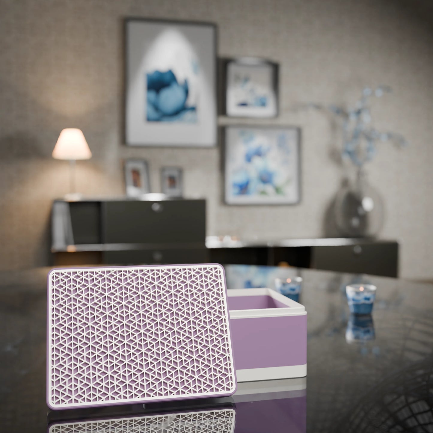 Elegante Geschenkbox mit japanischem Kumikomuster, geöffnet, Mittel - 20x15x10, Mattes Violett