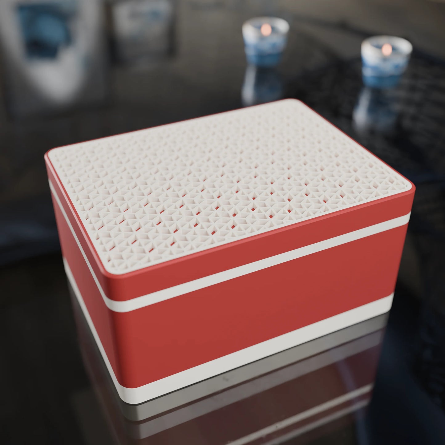 Elegante Geschenkbox mit japanischem Kumikomuster, von oben, Mittel - 20x15x10, Army Rot