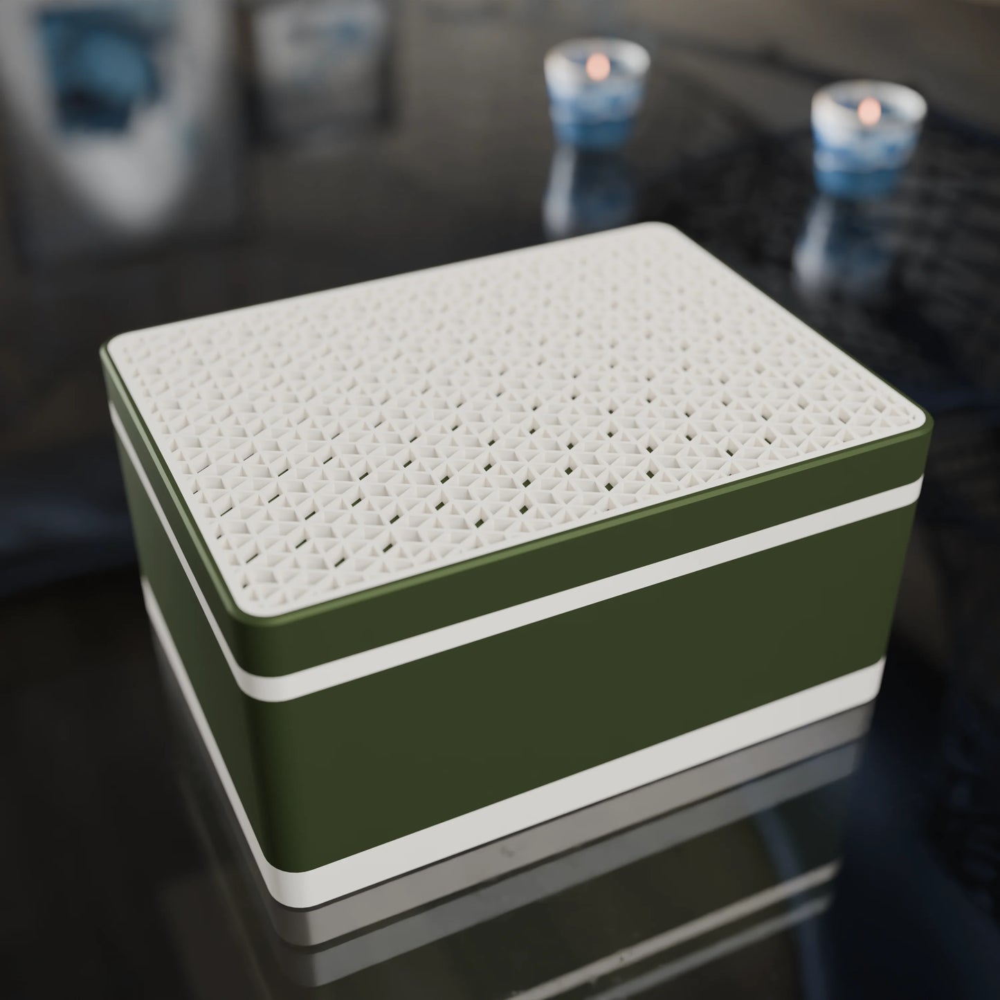 Elegante Geschenkbox mit japanischem Kumikomuster, von oben, Mittel - 20x15x10, Army Dunkelgrün