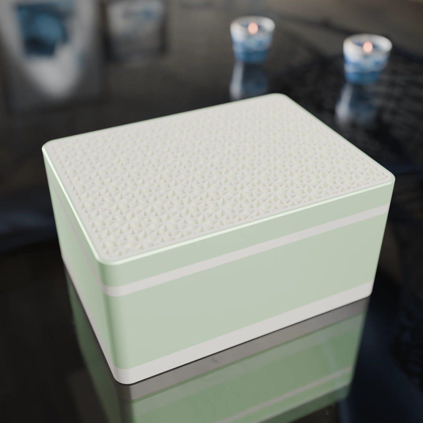 Elegante Geschenkbox mit japanischem Kumikomuster, von oben, Mittel - 20x15x10, Minze