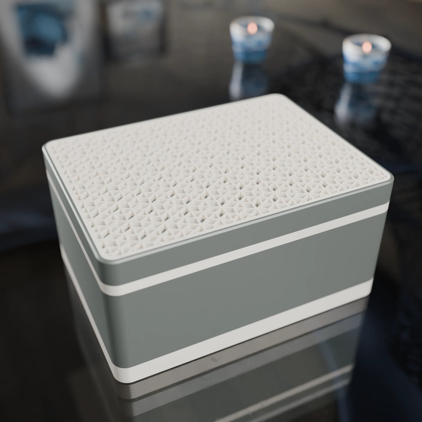 Elegante Geschenkbox mit japanischem Kumikomuster, von oben, Mittel - 20x15x10, Mattes Grün