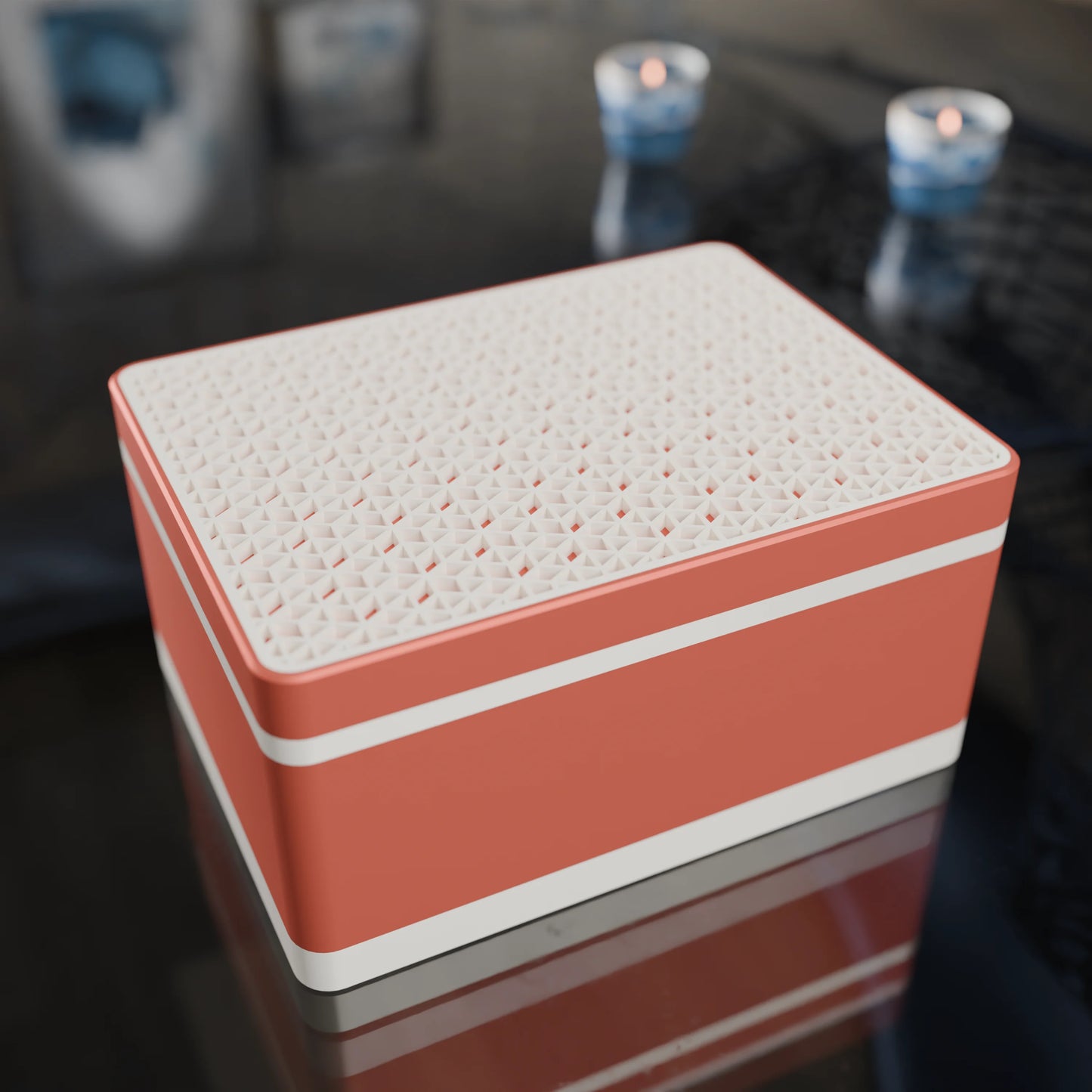 Elegante Geschenkbox mit japanischem Kumikomuster, von oben, Mittel - 20x15x10, Mattes Rot