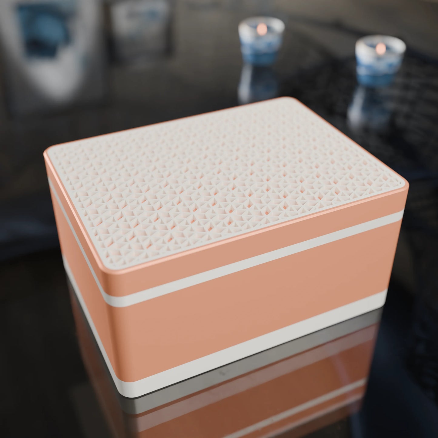 Elegante Geschenkbox mit japanischem Kumikomuster, von oben, Mittel - 20x15x10, Pfirsich