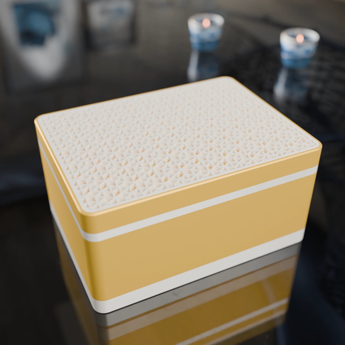 Elegante Geschenkbox mit japanischem Kumikomuster, von oben, Mittel - 20x15x10, Savannengelb