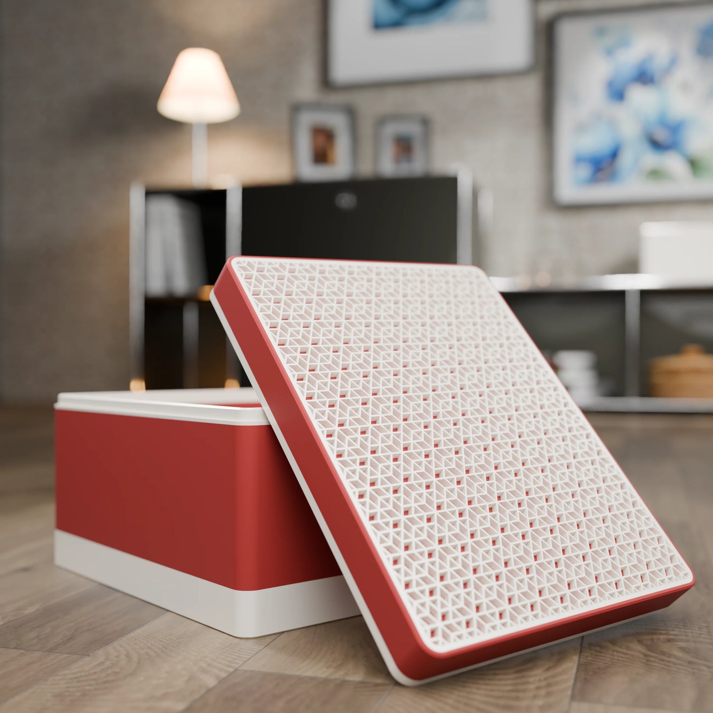 Elegante Geschenkbox mit japanischem Kumikomuster, geöffnet, Gross - 25x20x14, Army Rot