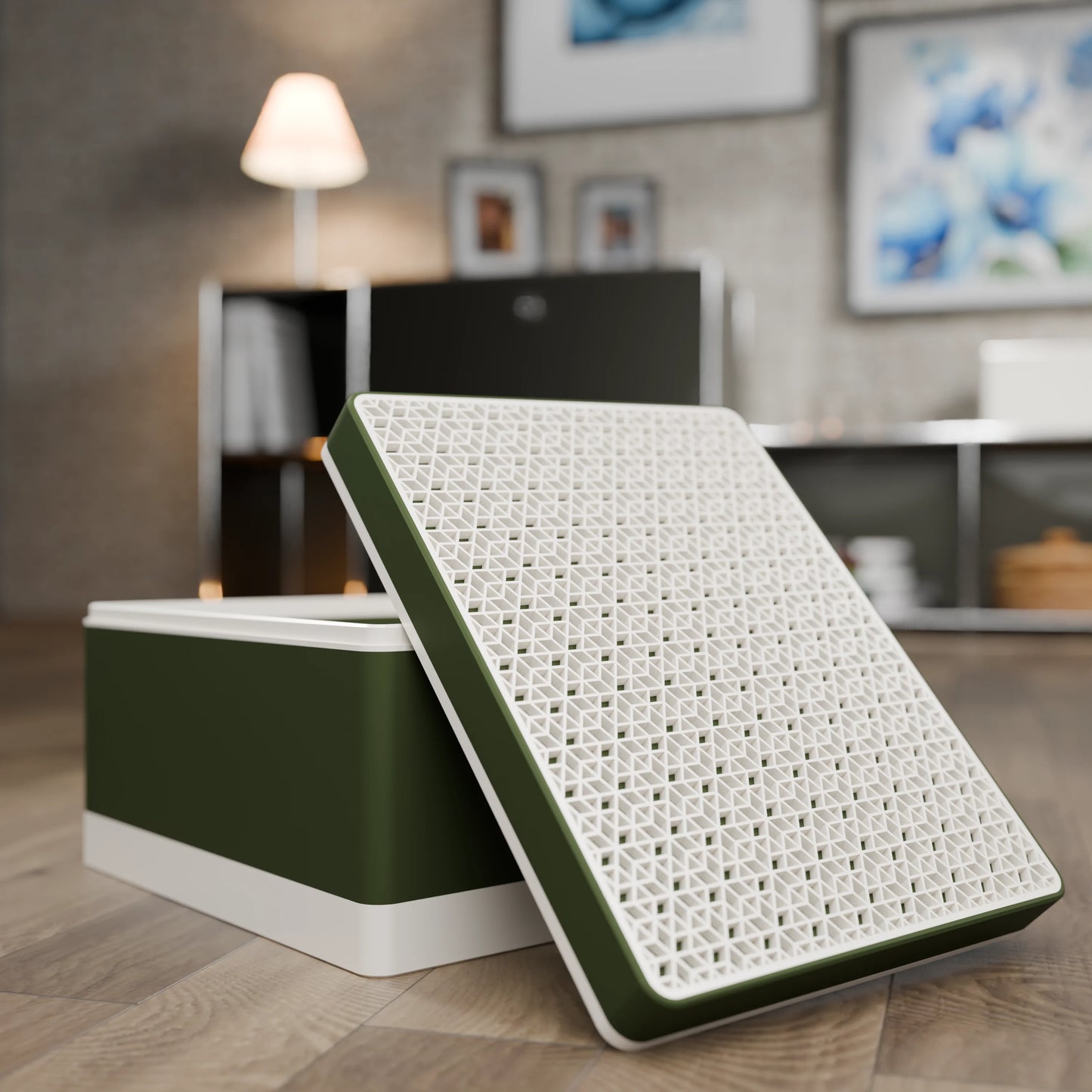 Elegante Geschenkbox mit japanischem Kumikomuster, geöffnet, Gross - 25x20x14, Army Dunkelgrün