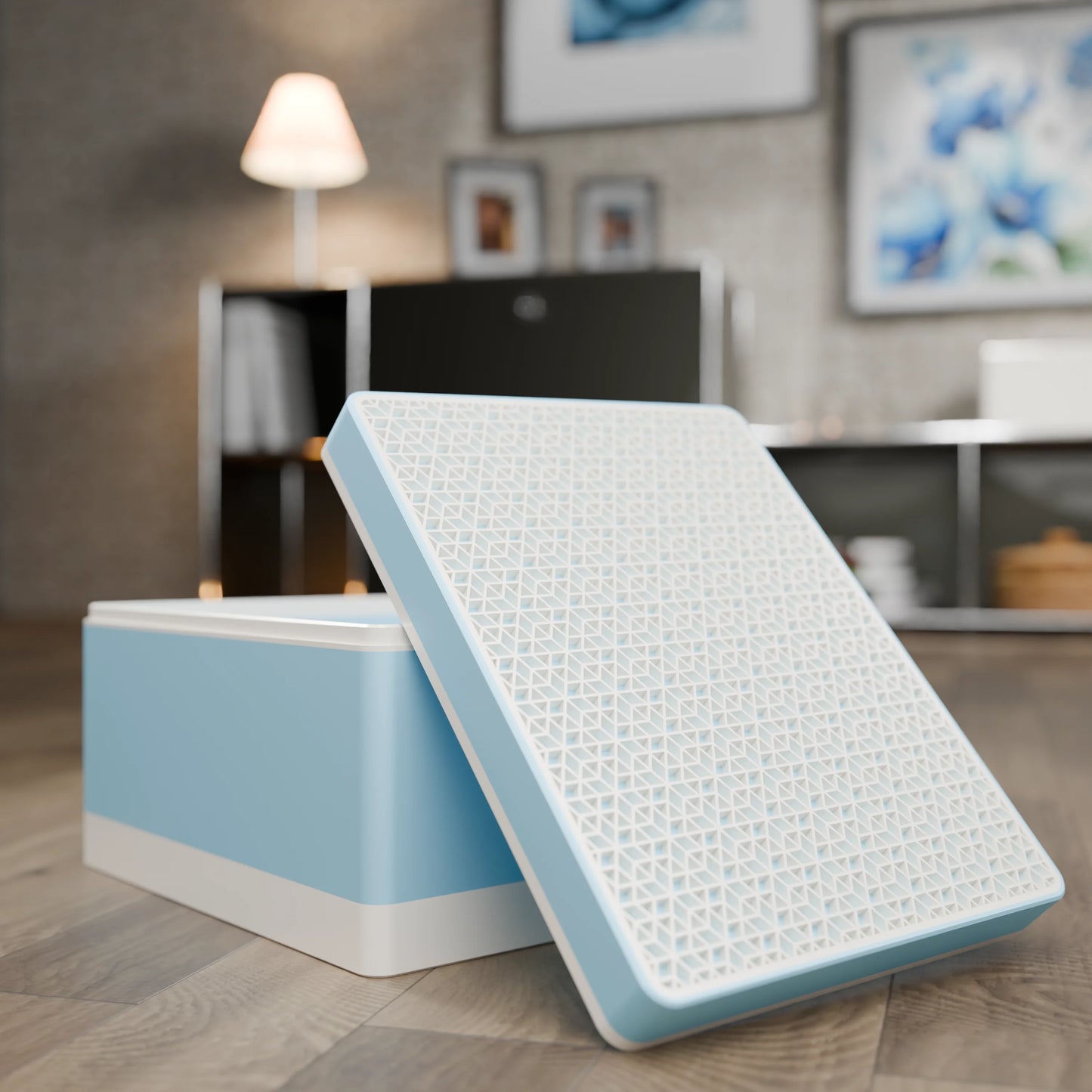 Elegante Geschenkbox mit japanischem Kumikomuster, geöffnet, Gross - 25x20x14, Eis