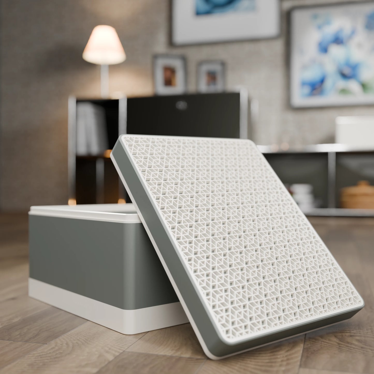 Elegante Geschenkbox mit japanischem Kumikomuster, geöffnet, Gross - 25x20x14, Mattes Grün