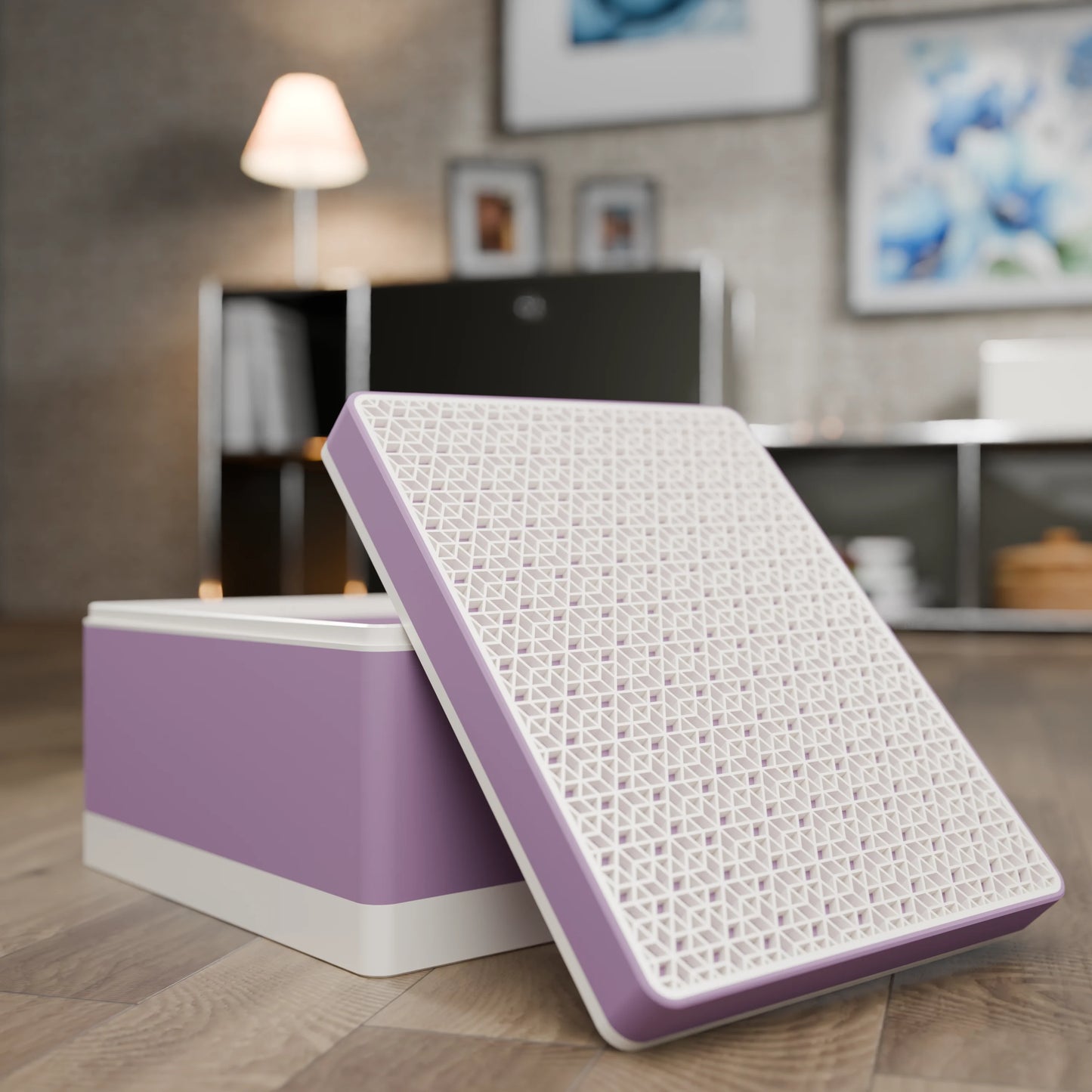 Elegante Geschenkbox mit japanischem Kumikomuster, geöffnet, Gross - 25x20x14, Mattes Violett