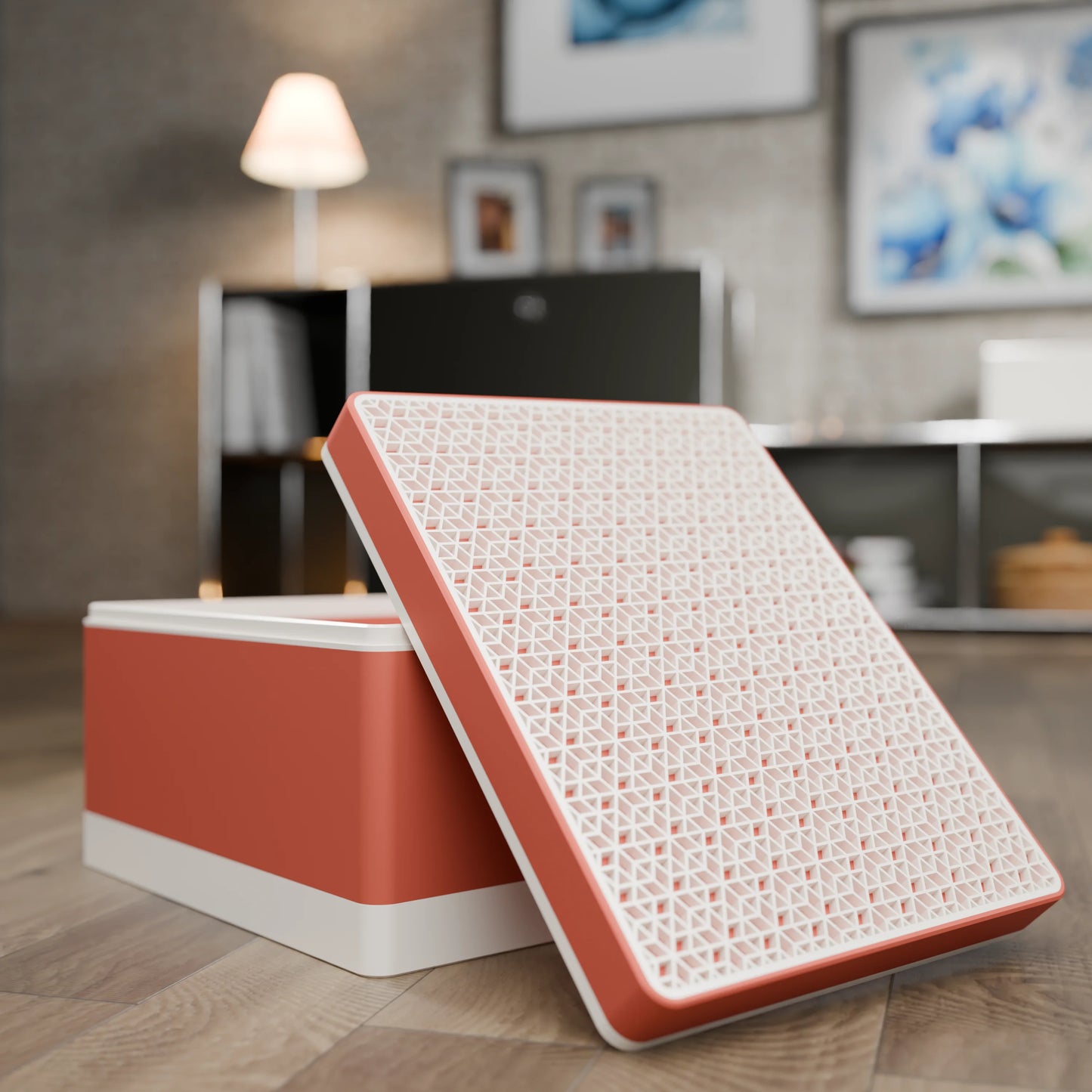 Elegante Geschenkbox mit japanischem Kumikomuster, geöffnet, Gross - 25x20x14, Mattes Rot
