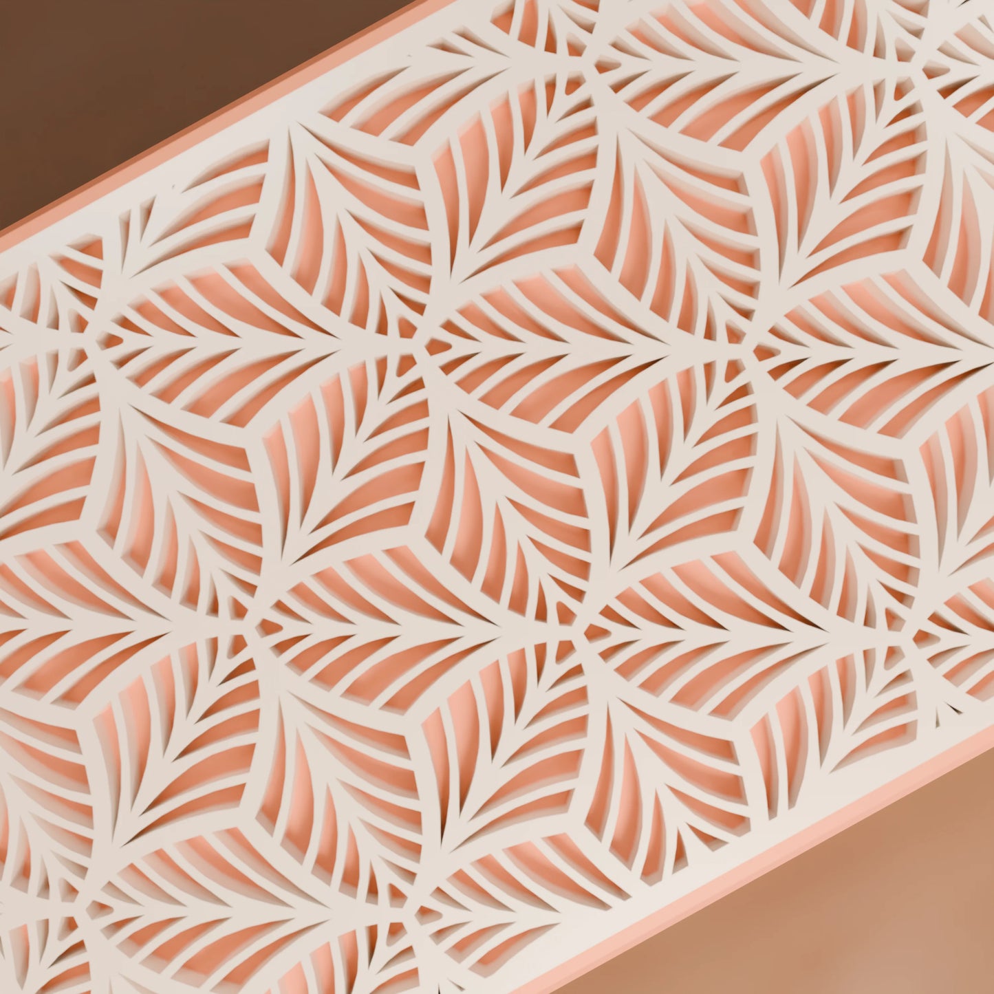 Nahaufnahme von Blattmuster von eleganter Geschenkbox, Klein - 15x10x8, Farbe Pfirsich