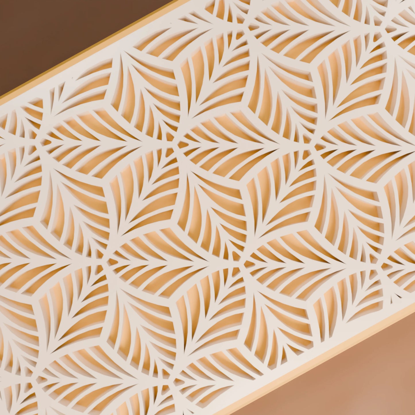 Nahaufnahme von Blattmuster von eleganter Geschenkbox, Klein - 15x10x8, Farbe Savannengelb