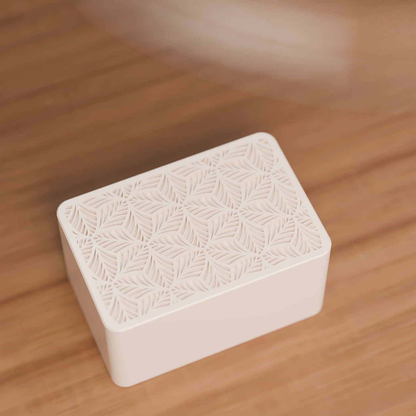 Elegante Geschenkbox von oben, mit Blattmuster, Klein - 15x10x8, Farbe Baumwollweiß