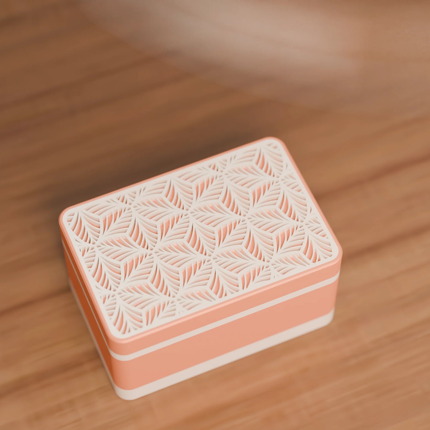 Elegante Geschenkbox von oben, mit Blattmuster, Klein - 15x10x8, Farbe Pfirsich