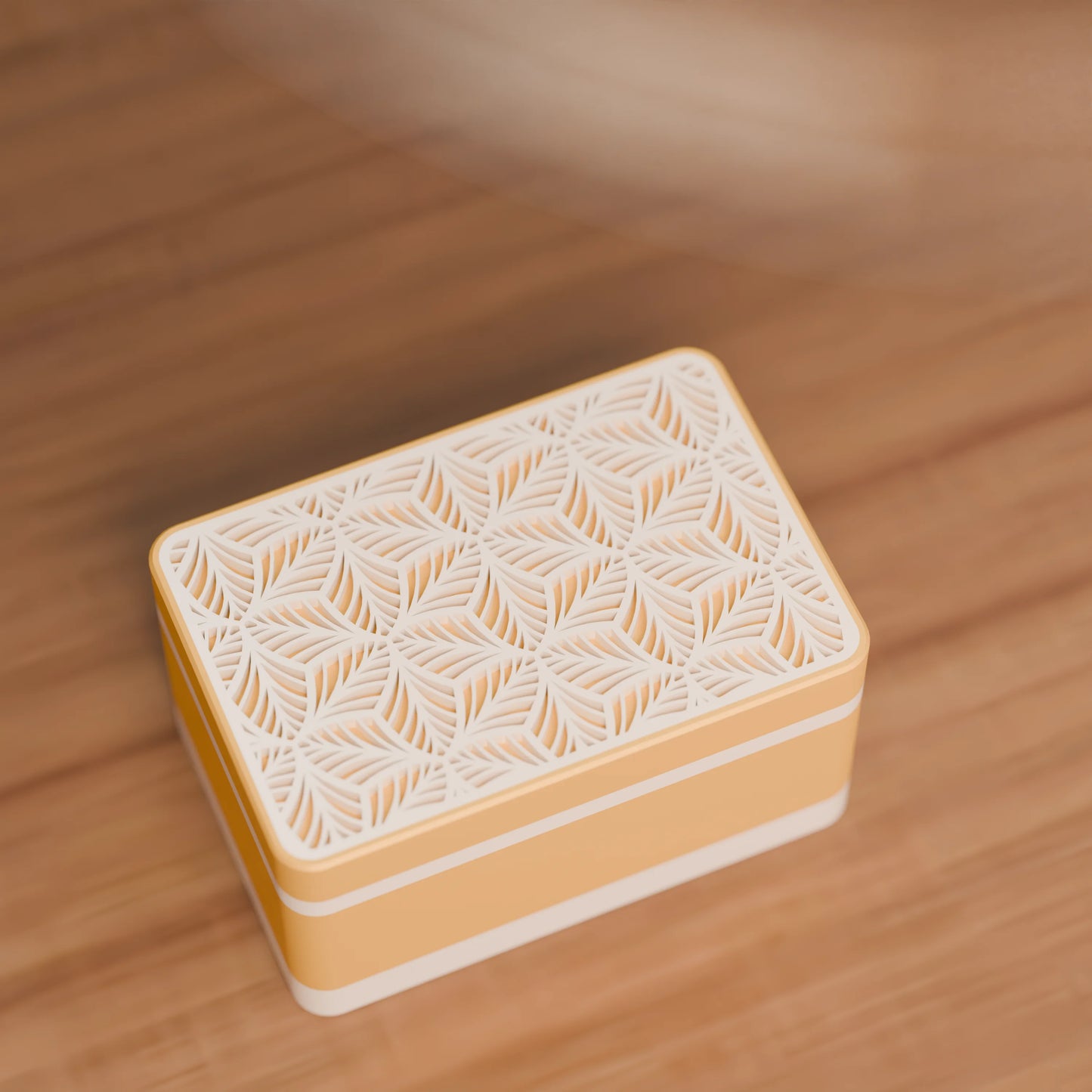 Elegante Geschenkbox von oben, mit Blattmuster, Klein - 15x10x8, Farbe Savannengelb