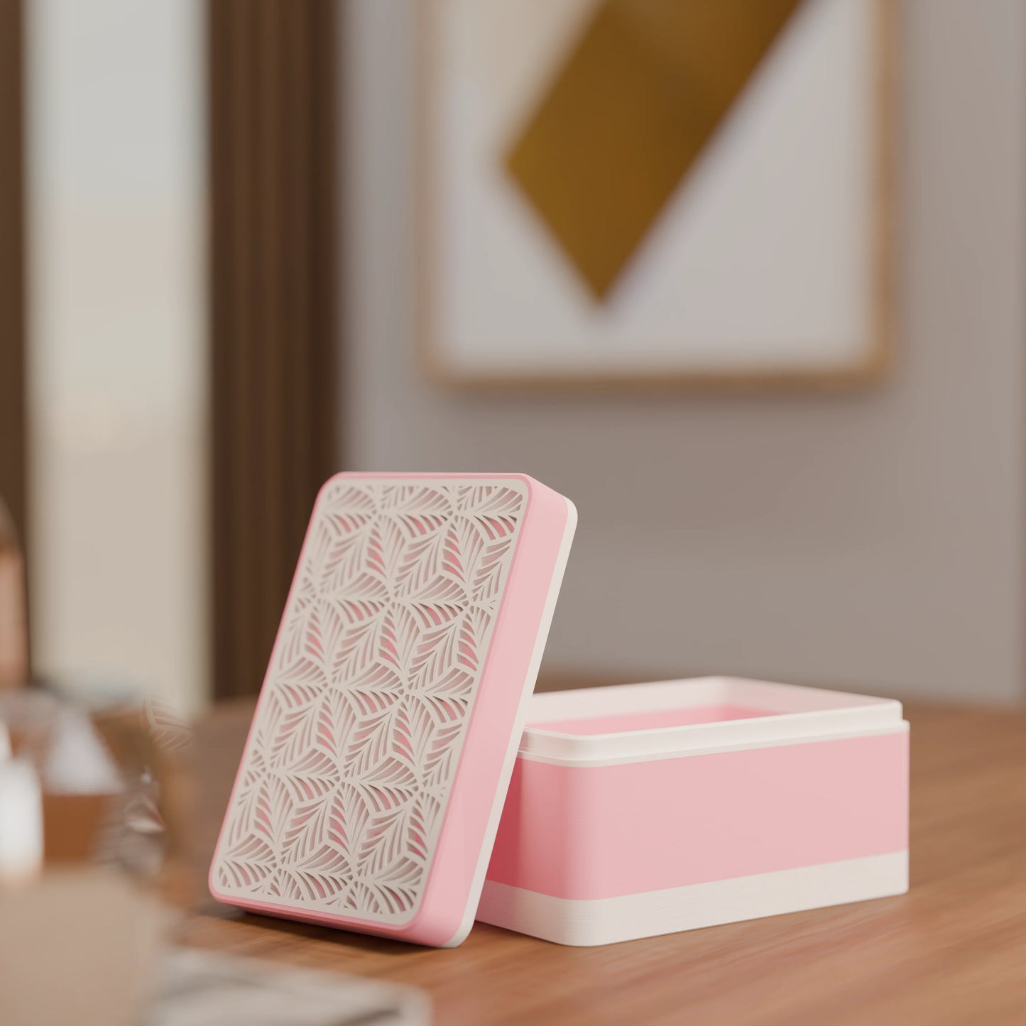 Elegante Geschenkbox, geöffnet, mit Blattmuster, Klein - 15x10x8, Farbe Candy