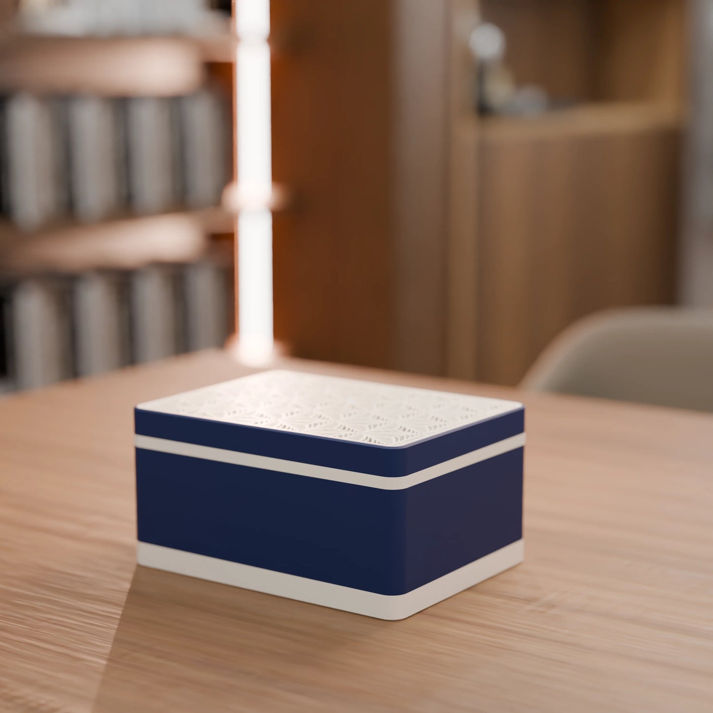 Elegante Geschenkbox von oben, mit Blattmuster, Mittel - 20x15x10, Farbe Army Dunkelblau