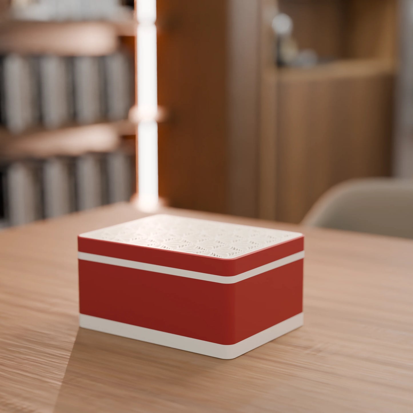 Elegante Geschenkbox von oben, mit Blattmuster, Mittel - 20x15x10, Farbe Army Rot