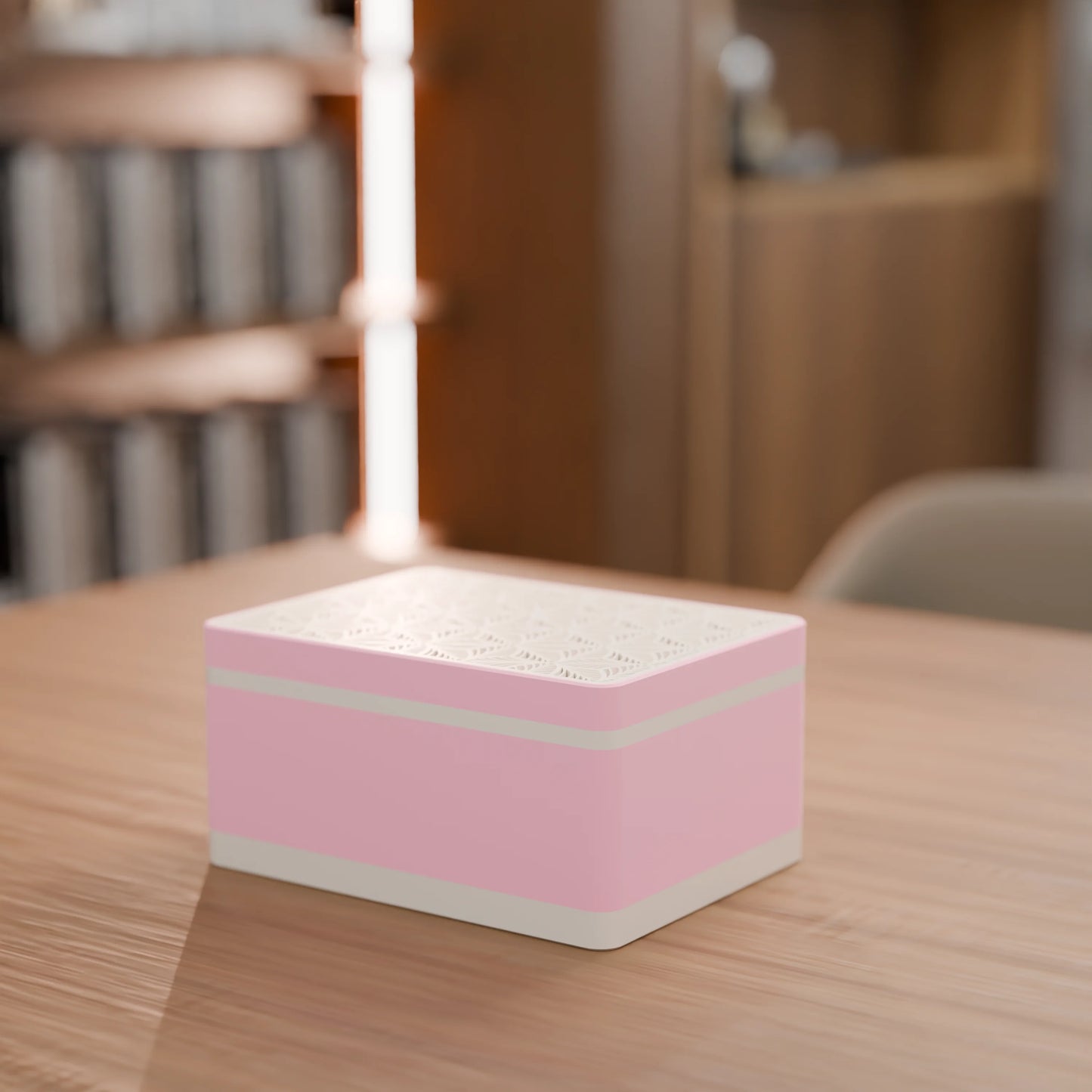 Elegante Geschenkbox von oben, mit Blattmuster, Mittel - 20x15x10, Farbe Candy
