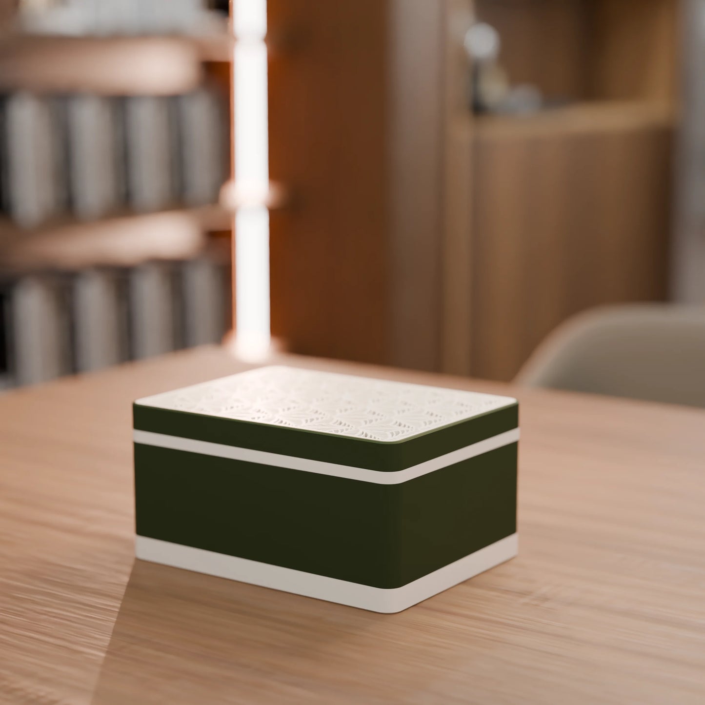 Elegante Geschenkbox von oben, mit Blattmuster, Mittel - 20x15x10, Farbe Army Dunkelgrün