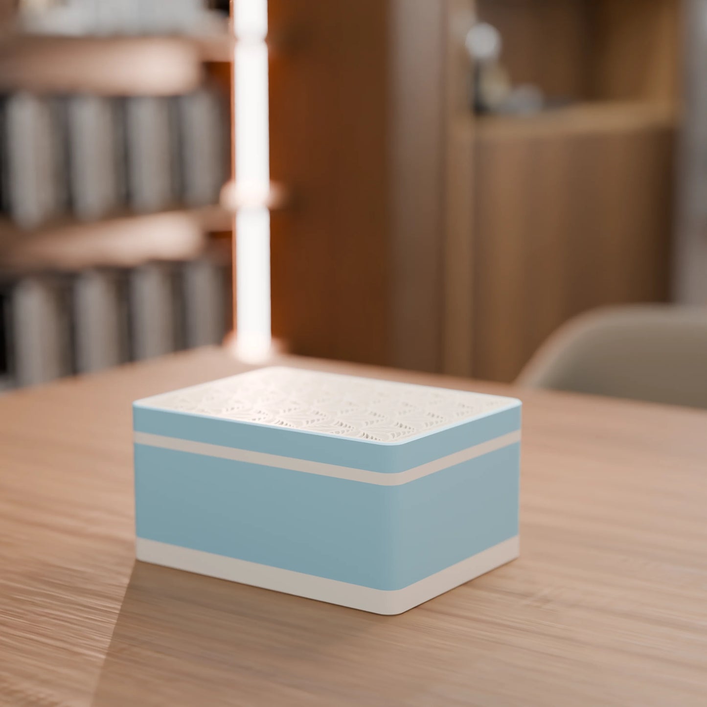 Elegante Geschenkbox von oben, mit Blattmuster, Mittel - 20x15x10, Farbe Eis