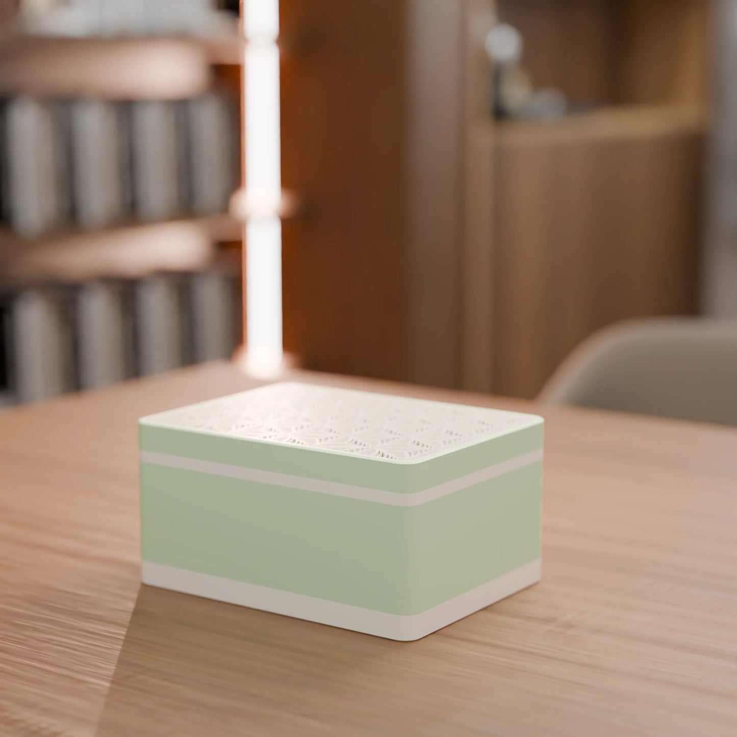 Elegante Geschenkbox von oben, mit Blattmuster, Mittel - 20x15x10, Farbe Minze