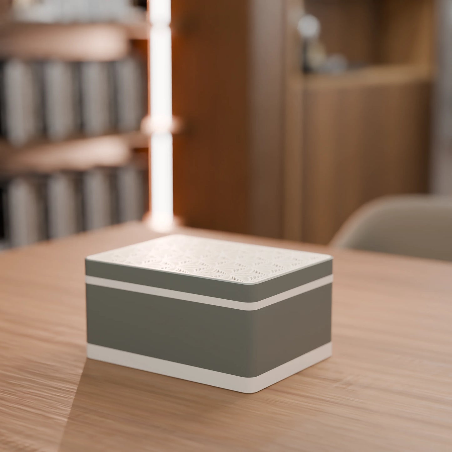 Elegante Geschenkbox von oben, mit Blattmuster, Mittel - 20x15x10, Farbe Mattes Grün